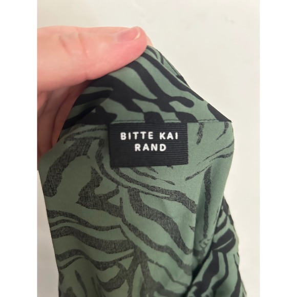 Bitte Kai Rand Green Black Abstract Print 3/4 Sleeve Pocket Dress M - Picture 8 of 11